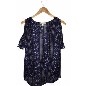 Blue Floral Blouse, Open Shoulder❤️